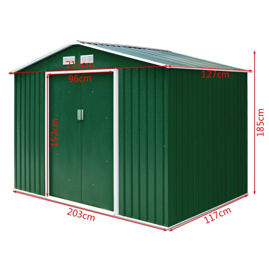 Box Casetta da giardino per gli attrezzi 213x127x185cm in lamiera d'acciaio Verde-Casette da giardino