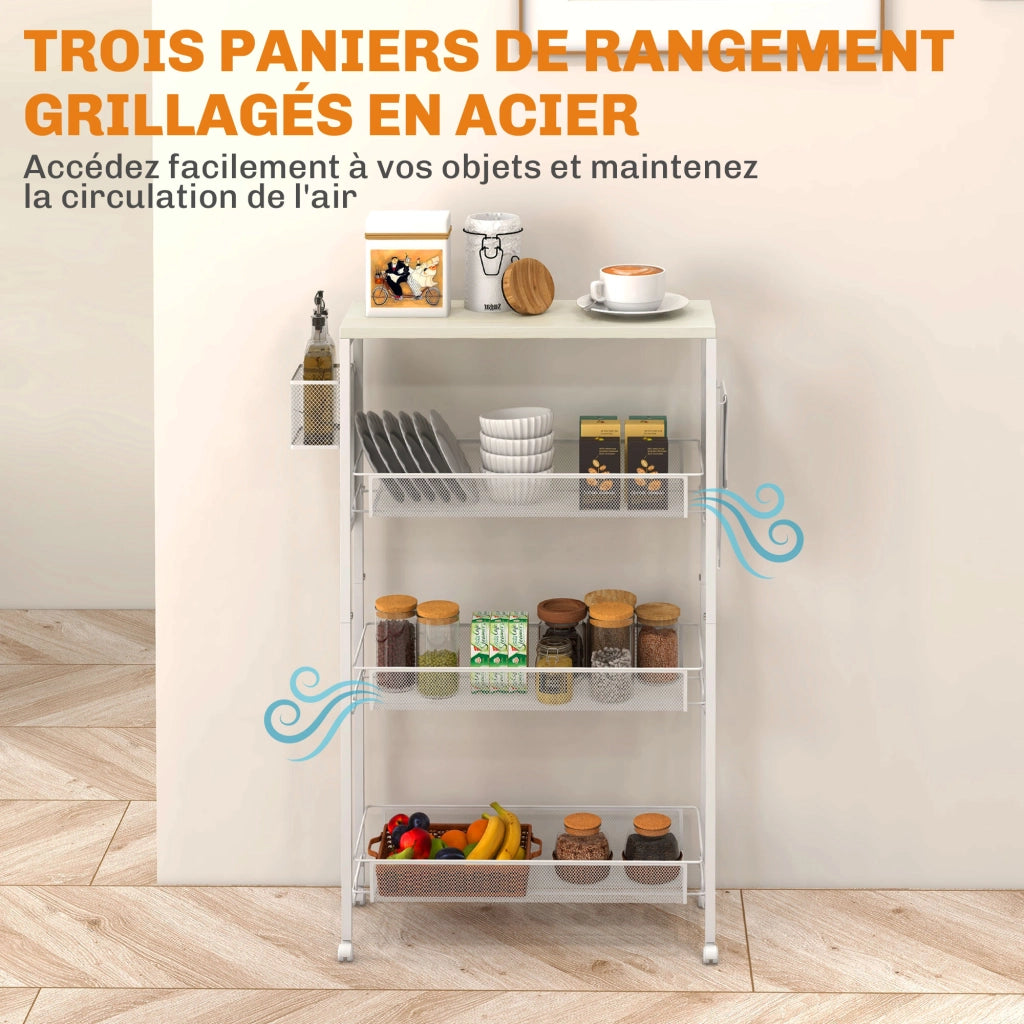 Carrello da cucina con ruote e cestini ¨C zephmum ¨C bianco 58x18.5x87 cm