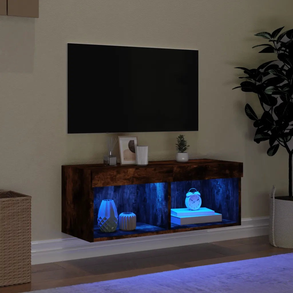 Mobile Porta TV con Luci LED-Credenza TV Rovere Fumo 80x30x30 cm