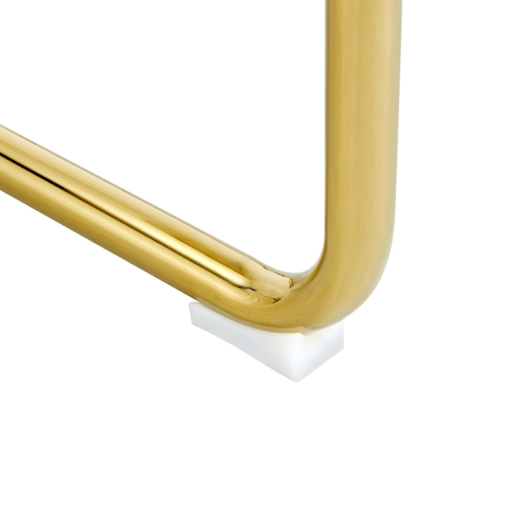 Sedia da sala da pranzo con schienale traforato e gambe in metallo con piedini antiscivolo in pu bianco oro