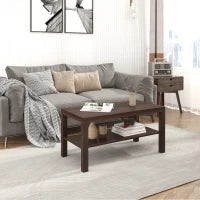 Tavolino da Salotto Rettangolare Classico con Ripiano Portaoggetti in Legno 90×45×44.5cm
