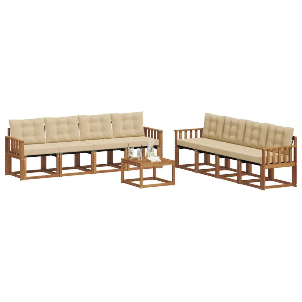 Set di divani da esterno con cuscino 9 pcs Naturale e Beige 3368520