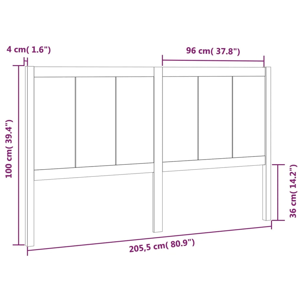 Testiera per Letto Nera 205,5x4x100cm in Legno Massello di Pino 818114