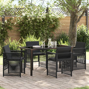 Set da Pranzo per Giardino 5 Pezzi con Cuscini Rattan Nero Poly