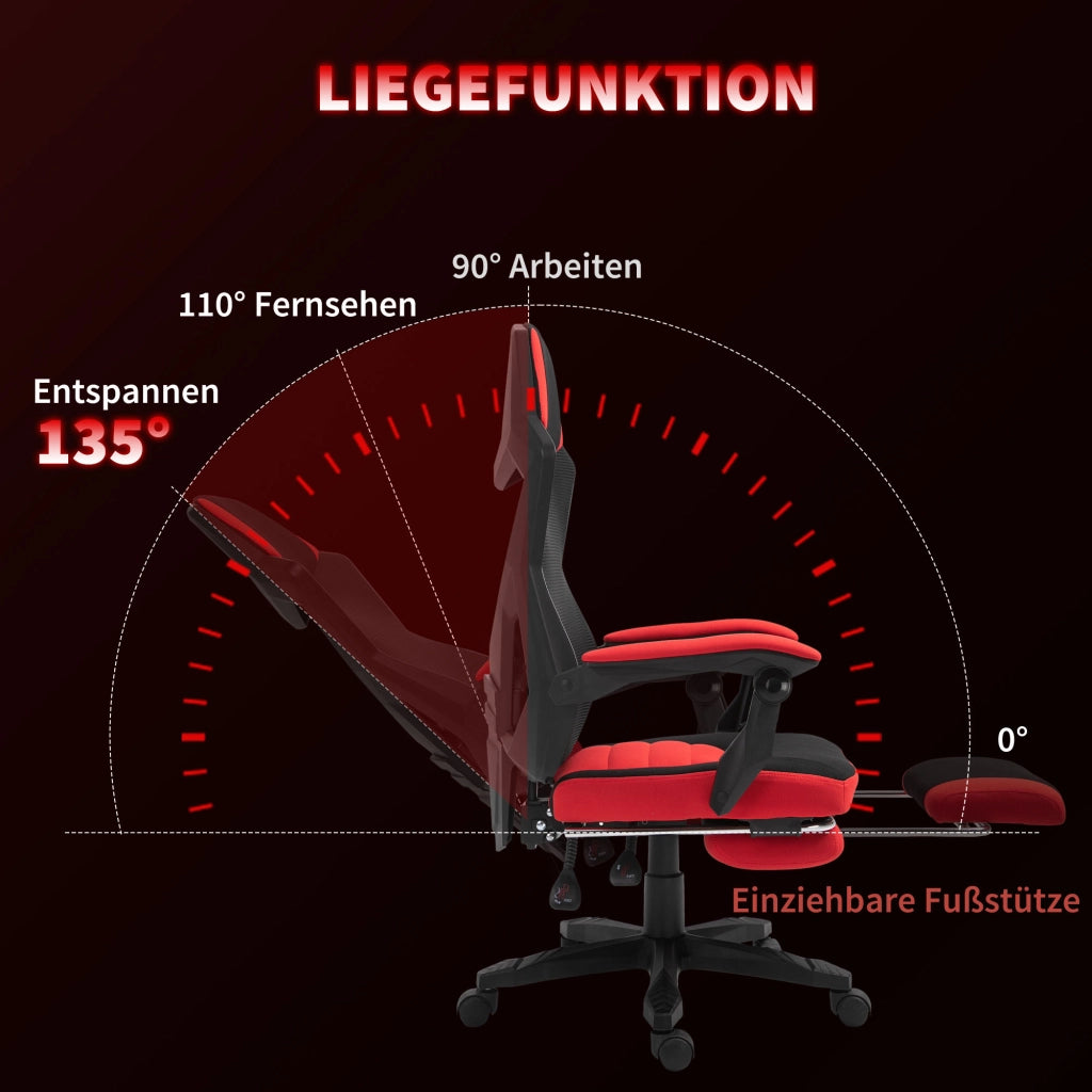 Sedia da ufficio ergonomica, sedia da gaming con poggiapiedi ¨C zephmum ¨C nero e rosso, poliestere, 58x63x112-122 cm