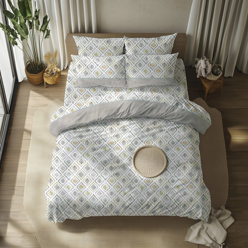 Sateneha, set Completo Letto Matrimoniale in Policotone, Grigio