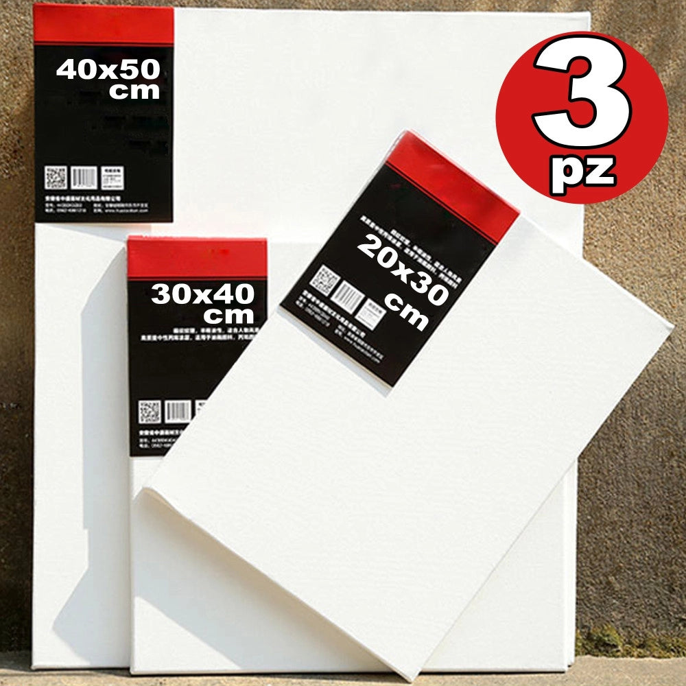 Trade Shop - Set Kit 3 Tele Tela Per Dipingere Canvas Rettangolare Disegno Arte Pittura -