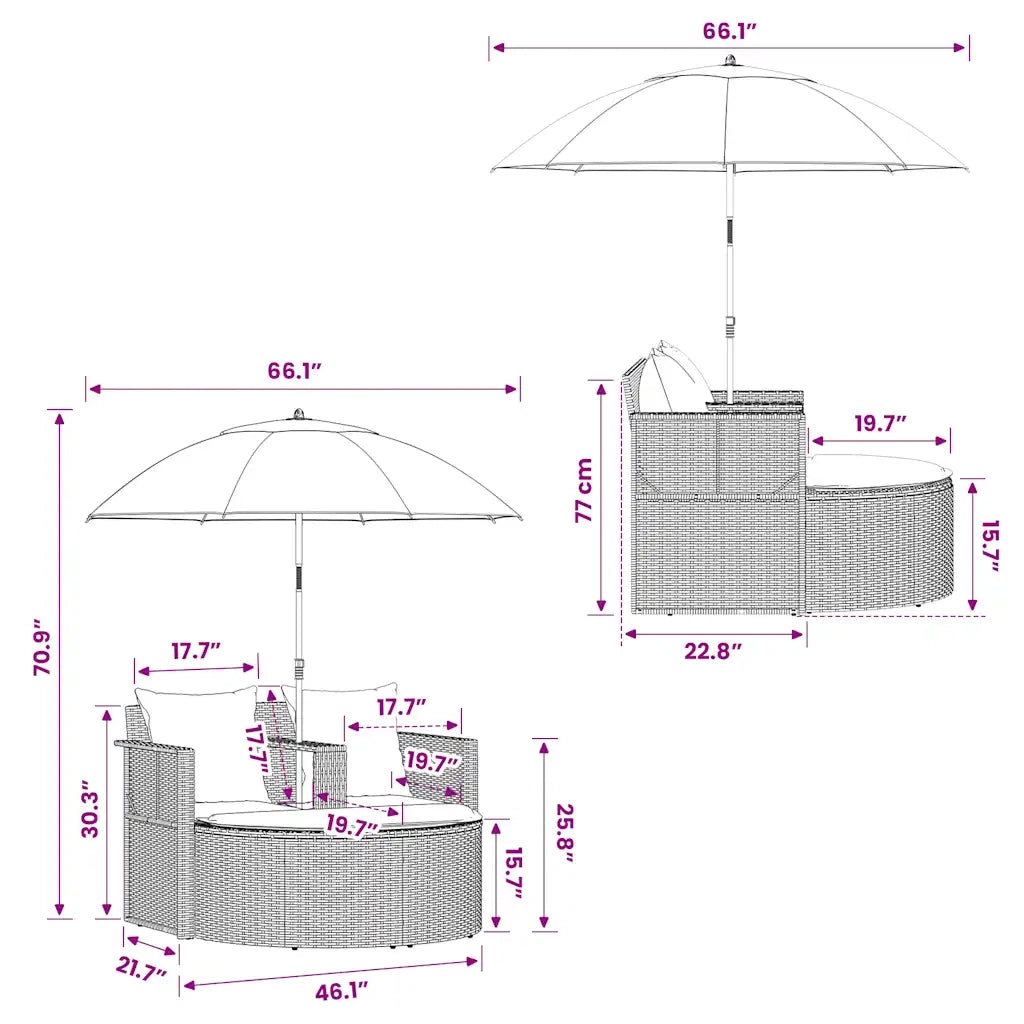 Divano da Giardino 2 Posti Cuscini Ombrellone Grigio Rattan PE 44478