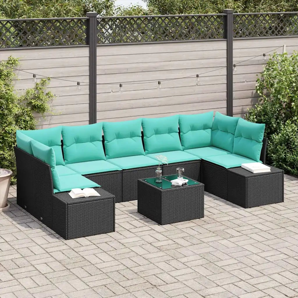Set Divano da Giardino 8 pz Nero polyrattan 3346986