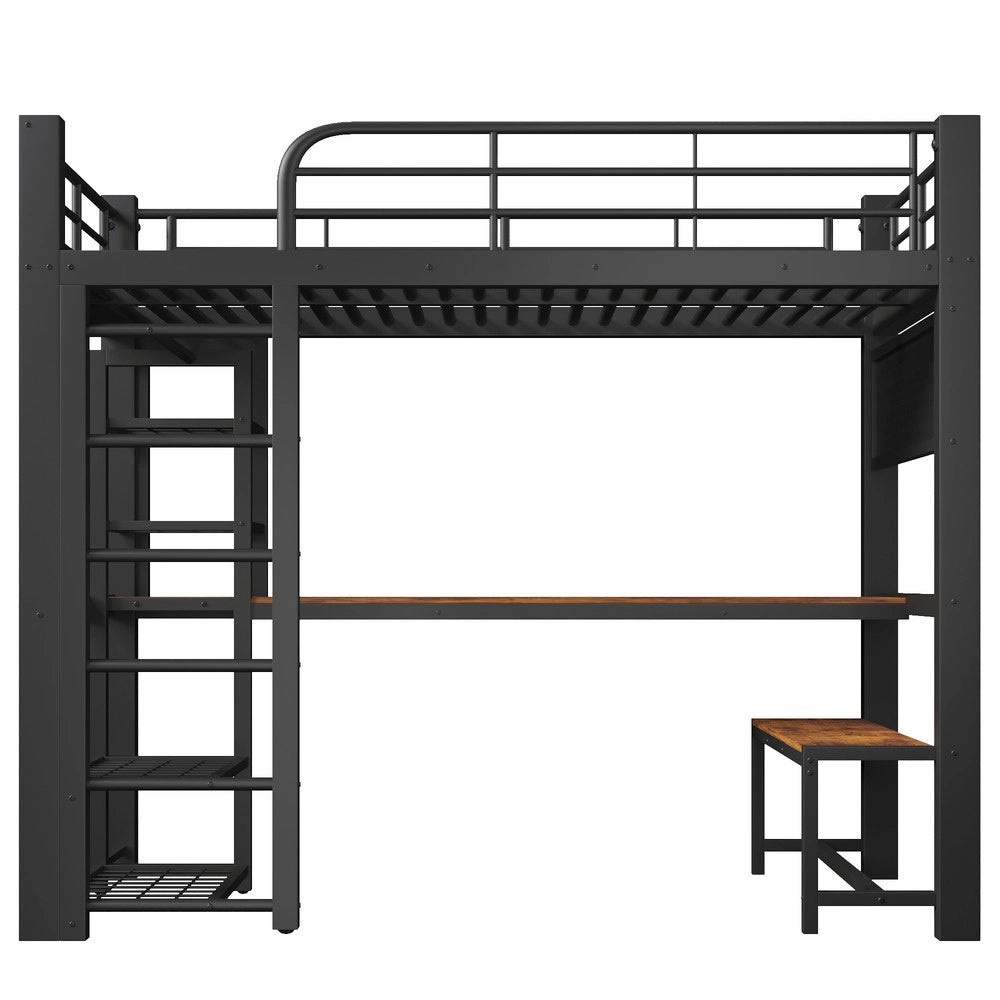 Letto a soppalco ¨C Minimal ¨C nero metallo 140x200 cm con led