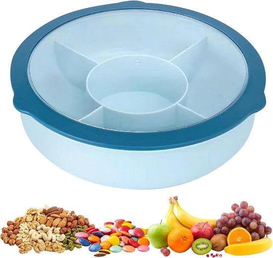 Snackbord trasparente a 5 vaschetti con coperchio - plastica - contenitore per snack, caramelle, noci - blu
