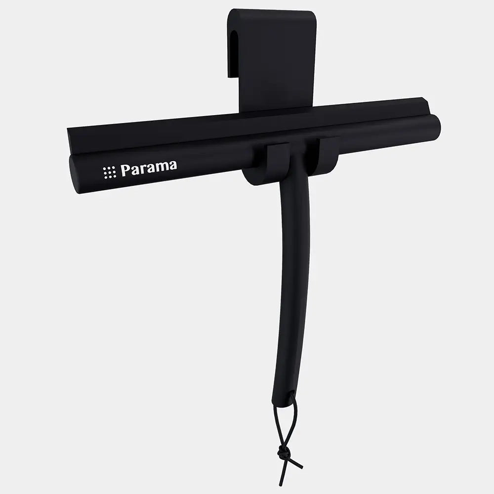 Tergivetro in silicone nero con anima in acciaio inox e gancio per box doccia | Tergi