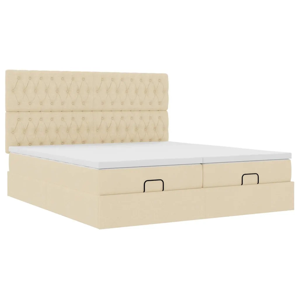 Struttura Letto Pouf con Materassi Crema 180x200 cm in Tessuto 3313718