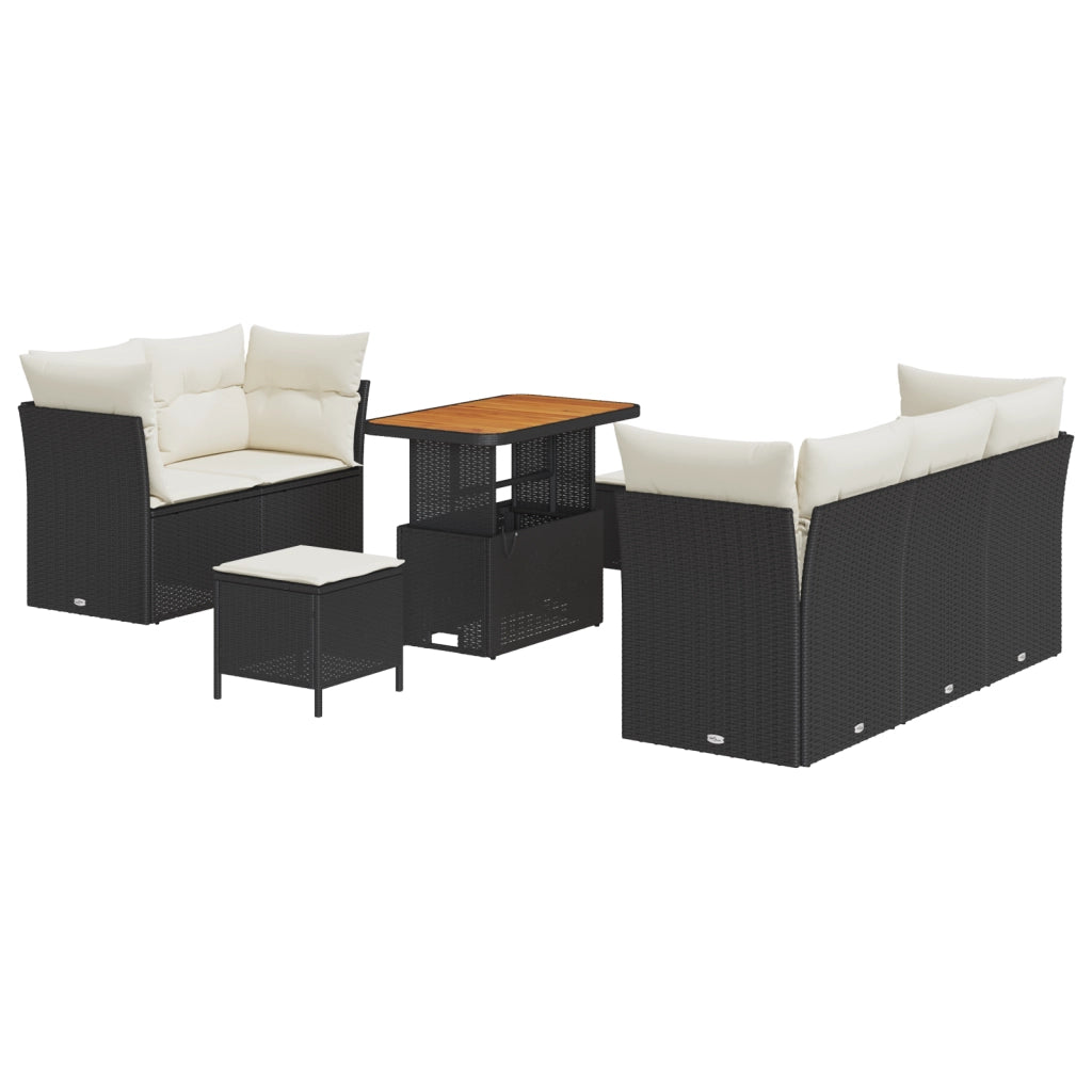 Set Divano da Giardino  8 Pezzi con Cuscini Nero Polyrattan Acacia