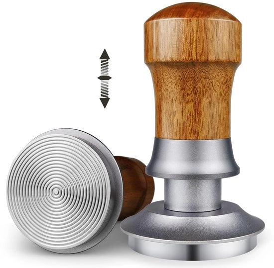 Tamper per caffè a 51 mm, regolatore di pressione a 30 lbs, tampone per caffè calibrato, manico di noce, base in acciaio inox 304, manico in legno di noce, portafiltro per caffè a 51 mm