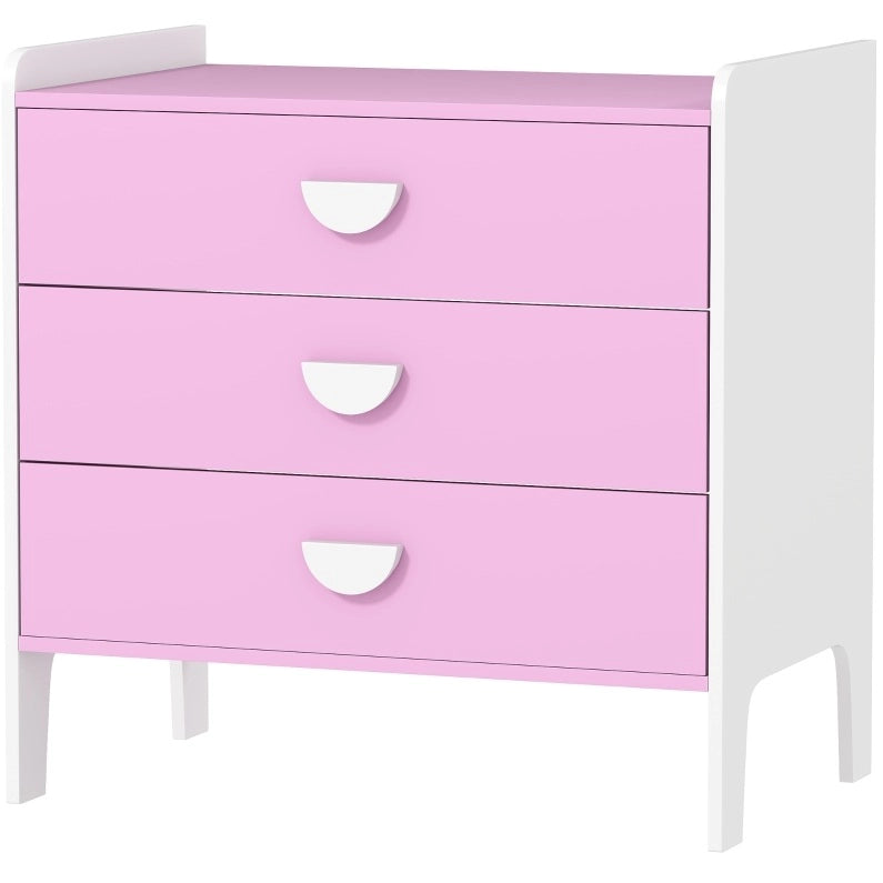 Cassettiera per bambini rosa e bianca con 3 cassetti