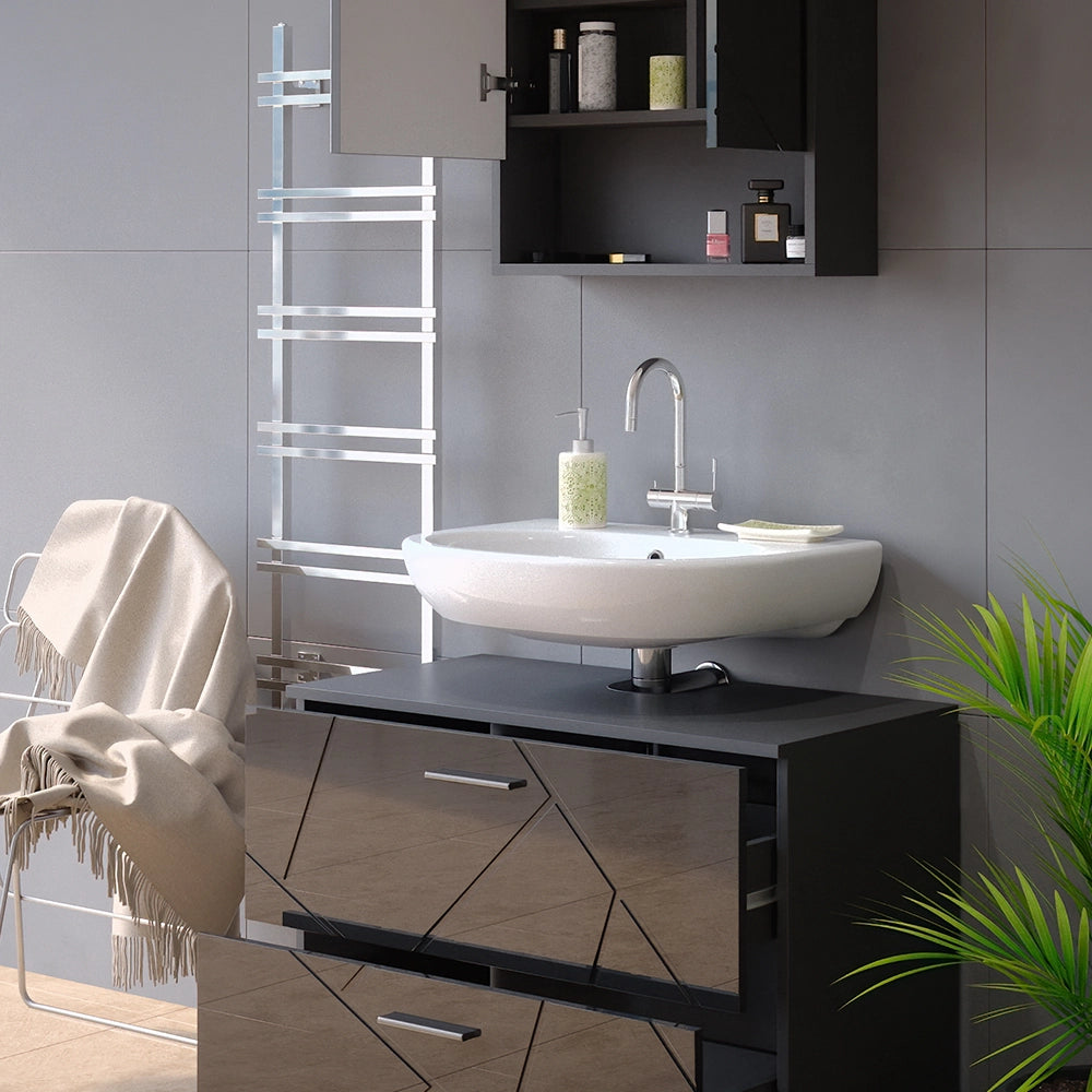 Vicco Set mobili bagno Antracite lucido 2 parti, mobile base 80 cm