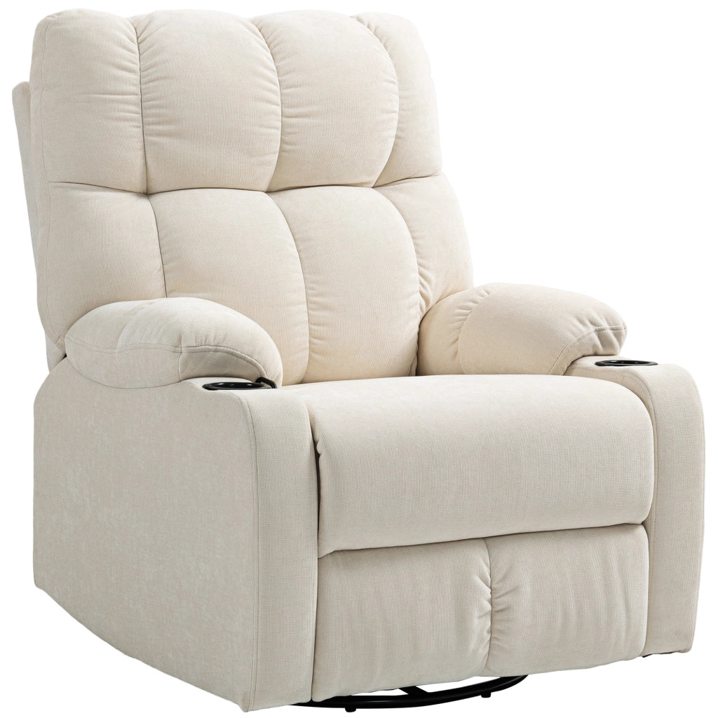 Poltrona relax girevole e oscillante con funzione reclinabile, porta bicchieri e imbottitura a molle insacchettate, Beige