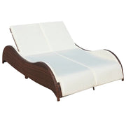 Lettino Prendisole Doppio con Cuscino in Polyrattan Marrone 41976
