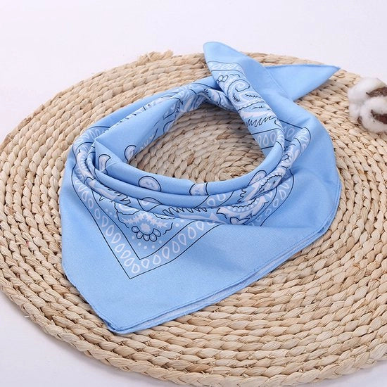 Set di 5 sciarpe quadrati in poliestere e cotone, sciarpa per bicicletta all'aperto, adatta per signore, signori e bambini, 55*55CM, Azzurro cielo - 55CM*55CM