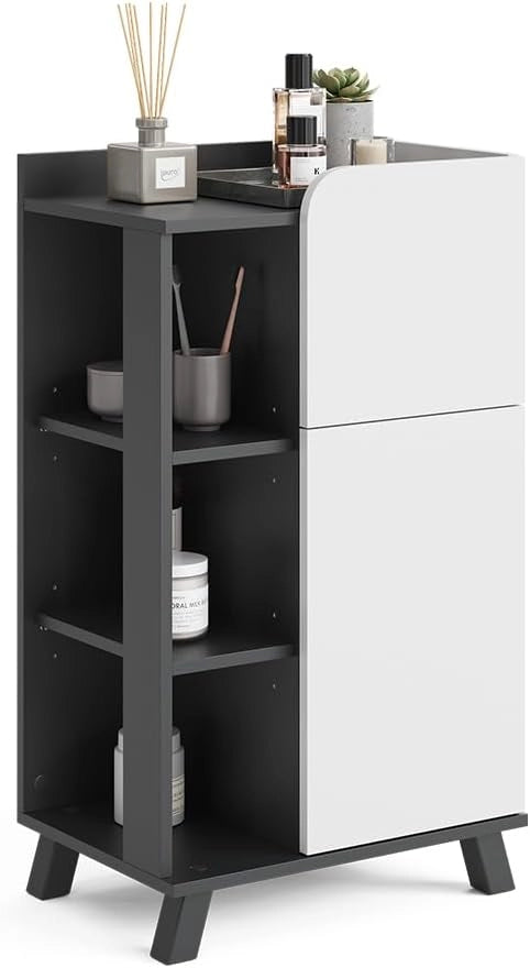 Mobile midi Karen, Antracite/bianco, 50 x 90 cm con anta e cassetto