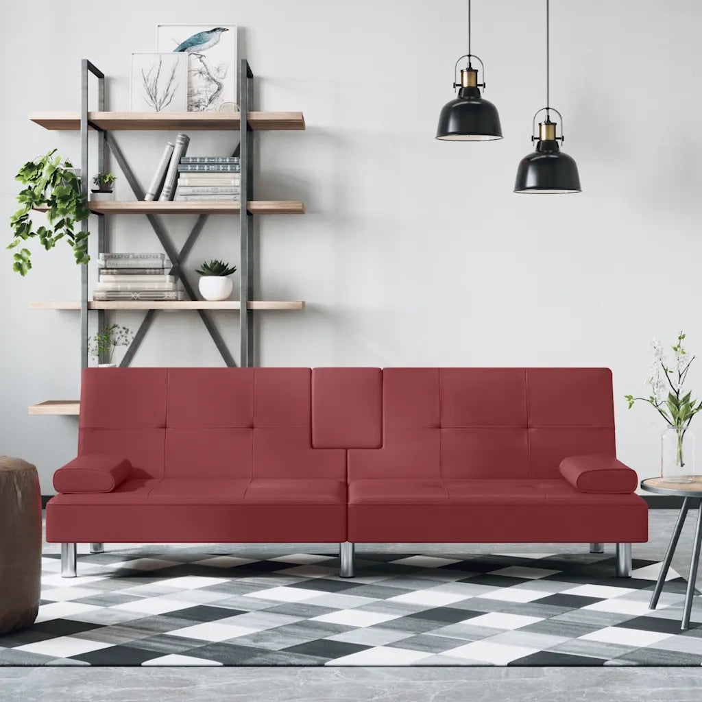Divano letto | Sof¨¤ letto | Letto singolo con Portabicchieri in Similpelle Rosso Vino