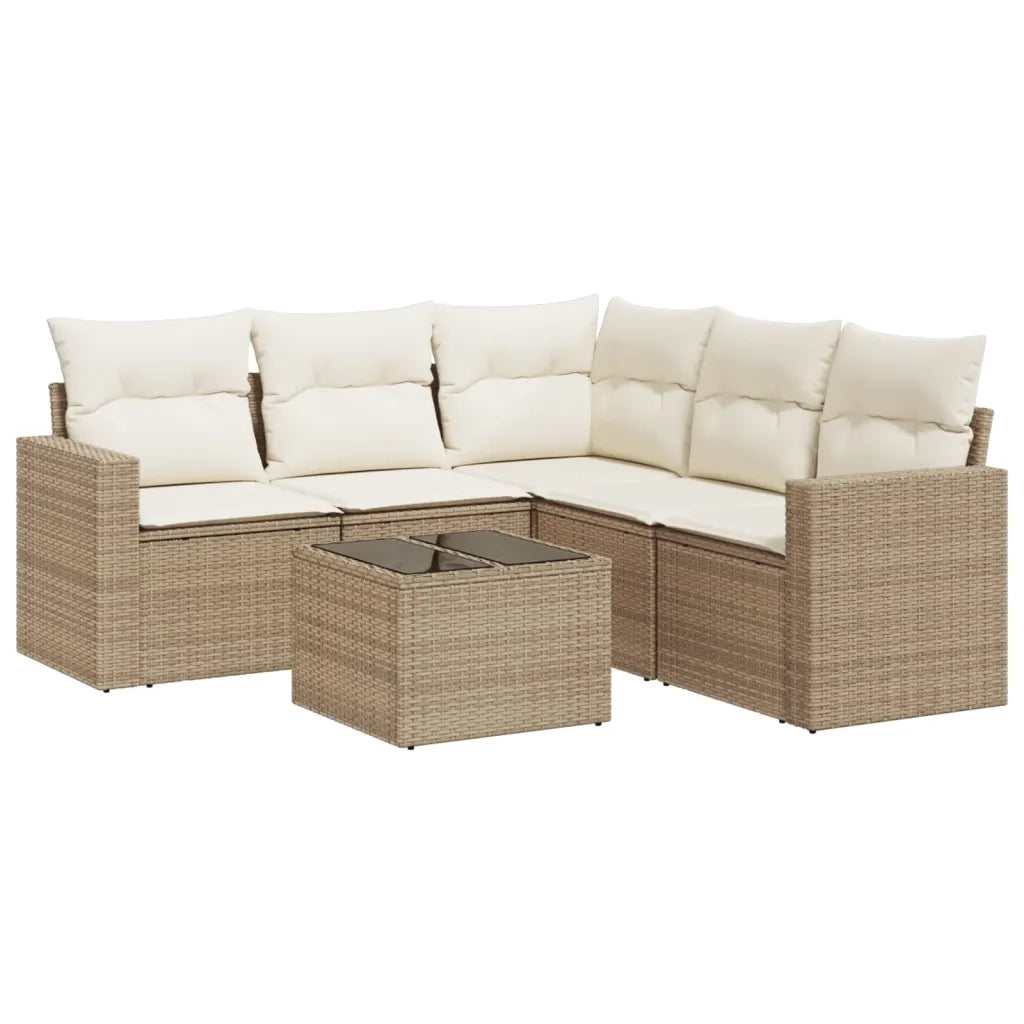 Set Divano da Giardino 6 pz con Cuscini Beige in Polyrattan 3218948