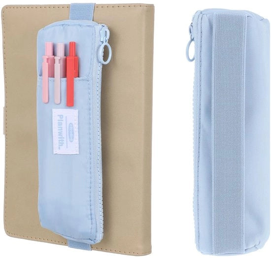 Etui portatile, penne e note, piccolo contenitore con cinturino elastico regolabile, contenitore per agenda, scuola e ufficio, blu