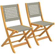 Sedia Pieghevole da Giardino ¨C Zephmum ¨C Rattan PE, Legno Acacia, Grigio, 2 Pezzi