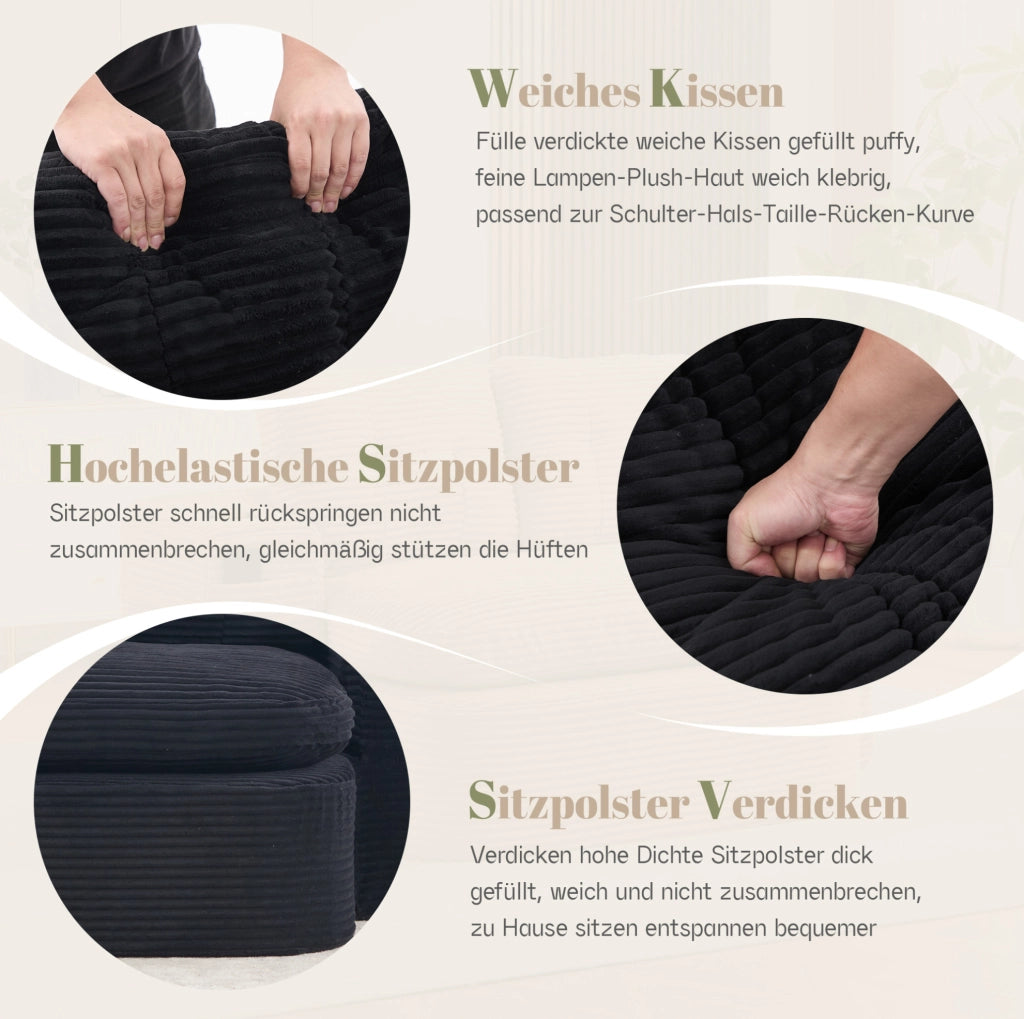 Poltrona letto 2 in 1 in velluto a coste nero con portabicchieri