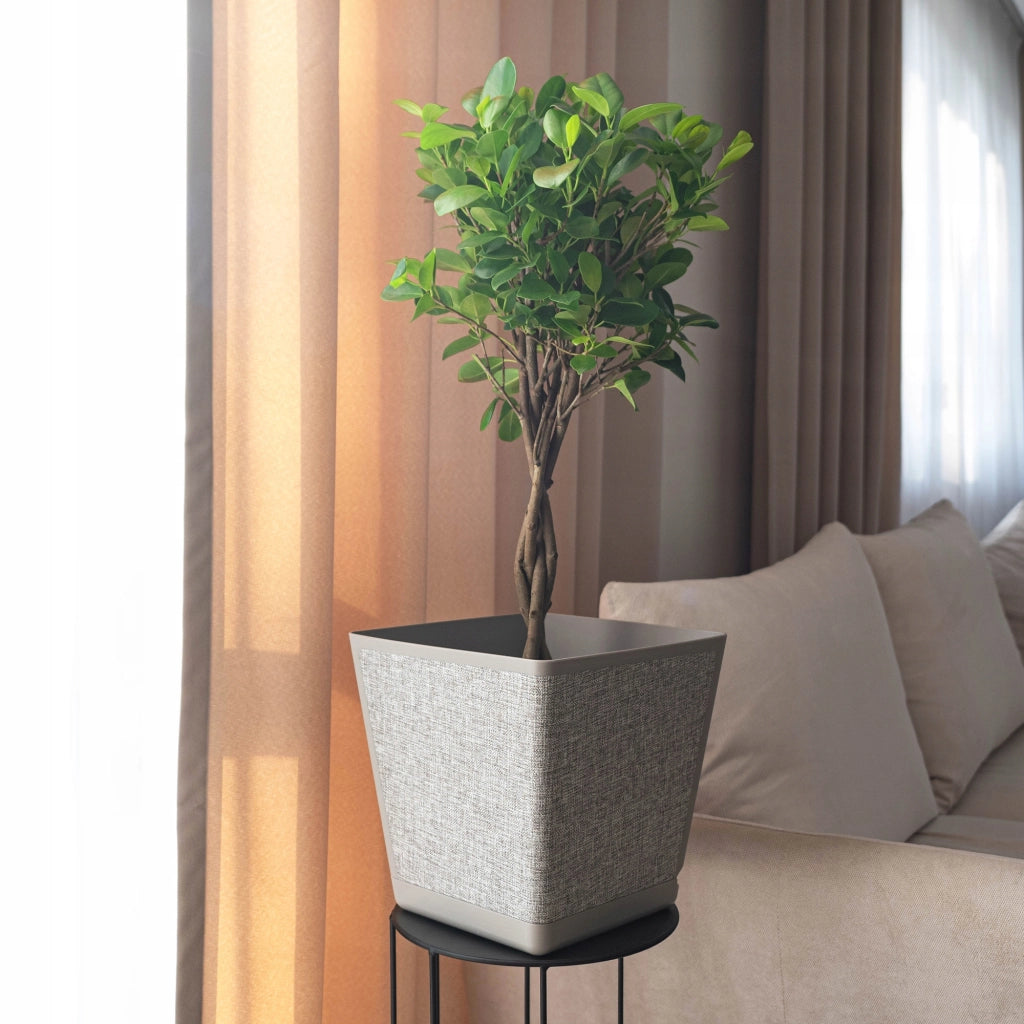 Copertura per vaso da fiori KADAX con supporto quadrato, tessuto fantasia tortora, 30 cm