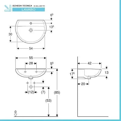 Lavabo sospeso 55 cm Geberit in ceramica lucida  Colibrì