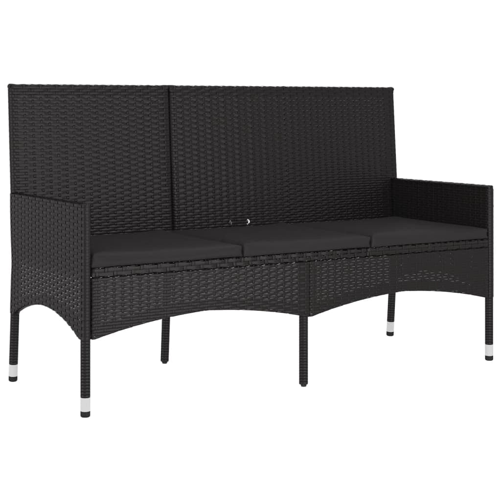 Panca da giardino mobile da giardino per esterni terrazza a 3 posti con cuscini 140 x 51 x 85 cm resina intrecciata nera 02_0011791