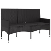 Panchina da giardino a 3 posti/arredamento da esterno per patio con cuscini 140 x 51 x 85 cm resina intrecciata nera 02_0011791