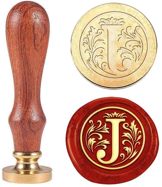 Timbro Postale Retro Lettera J - 25 mm Cappello in Ottone - Manico in Legno - Per Buste - Sigillatura Perfetta - Facile da Utilizzare - Timbro Sigillante