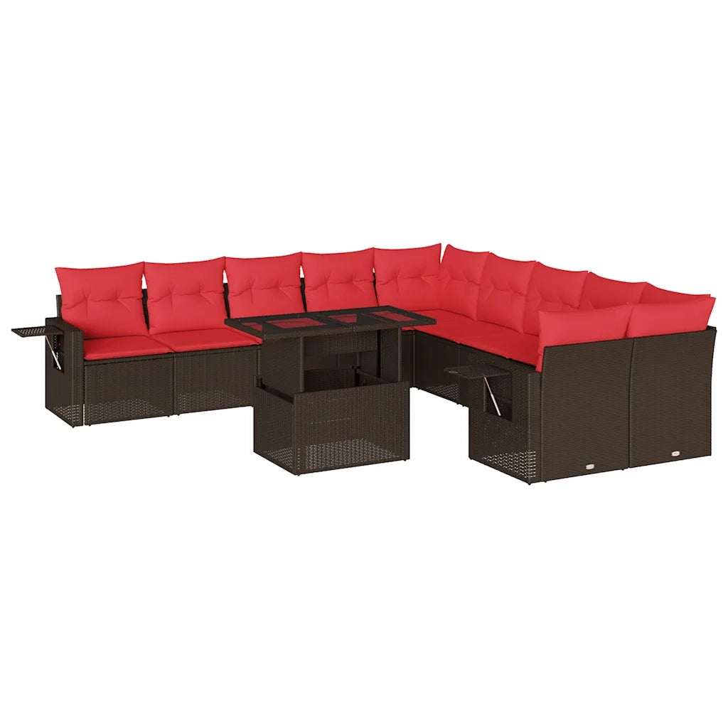 Set Divani da Giardino 11 pz con Cuscini Marrone in Polyrattan 3268174