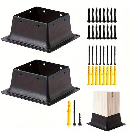 Paletti in legno di resistenza 10x10 (set da 2) | Accessorio per base di copertura e priele | Acciaio nero verniciato | Installazione nascosta per durabilità all'aperto