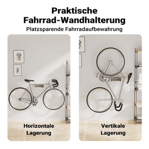 supporto a parete per bicicletta bianco 25,6 x 30 x 11,4 cm fino a 25 kg, portabici universale, in sospensione, per tubi orizzontali Ø 55 mm e manubri larghi 500 mm
