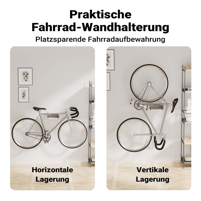 supporto a parete per bicicletta bianco 25,6 x 30 x 11,4 cm fino a 25 kg, portabici universale, in sospensione, per tubi orizzontali Ø 55 mm e manubri larghi 500 mm