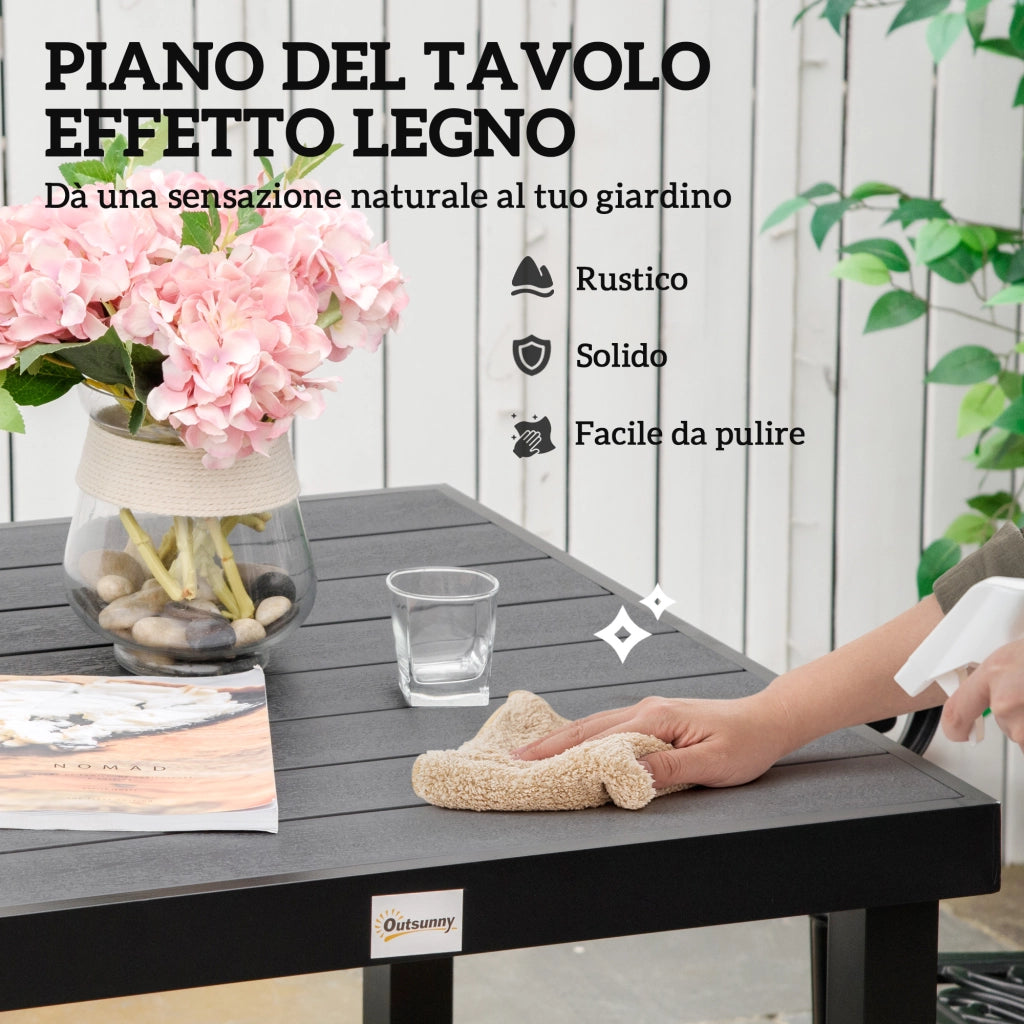 Tavolo da Giardino ¨C Zephmum ¨C Nero, Effetto Legno, 78x78 cm