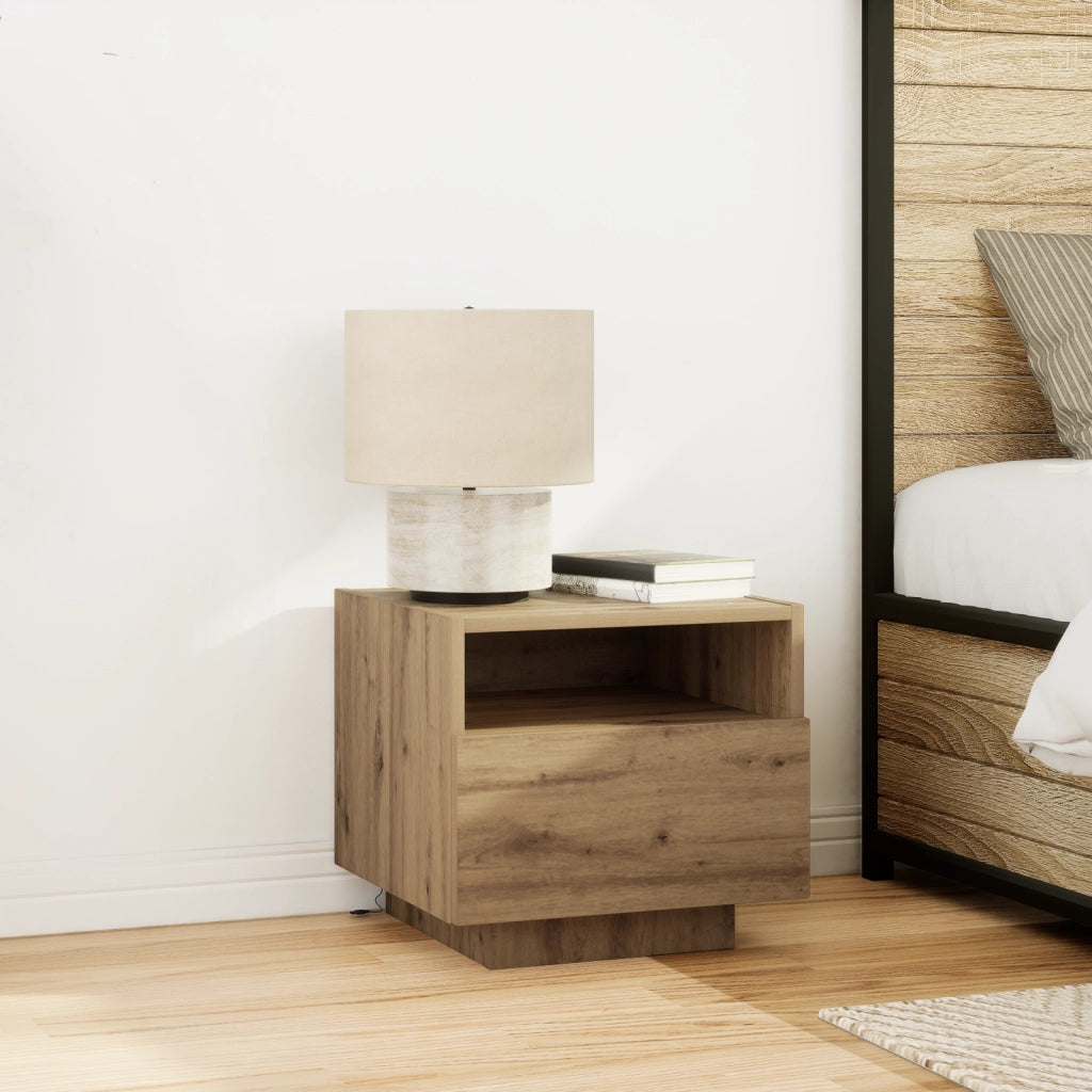 Comodino  con luci LED Rovere artigianale 40x39x37 cm