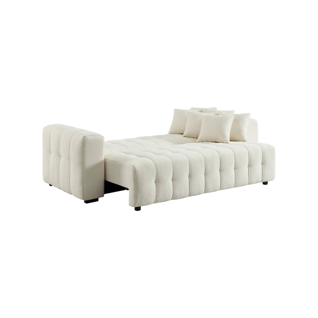 Divano letto in bouclé compresso testurizzato con contenitore, bianco
