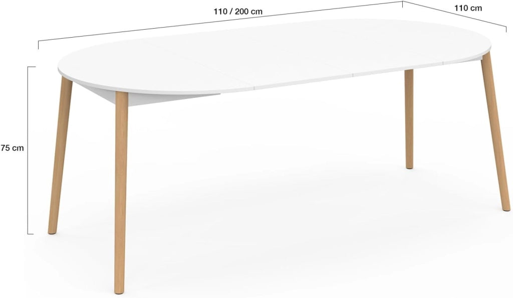 Tavolo da pranzo allungabile rotondo Angela 4-10 Persone bianco piede in legno 110-200 cm