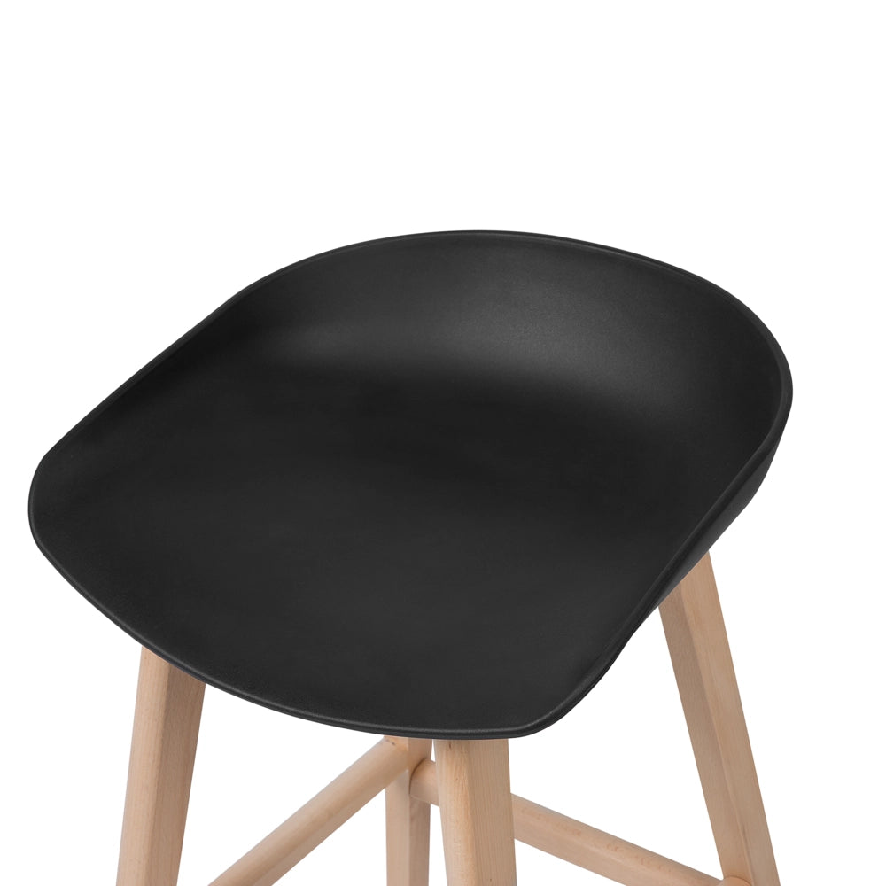 Set di 2 sgabelli da bar in legno chiaro e plastica nera da 85 cm con sedile da bancone