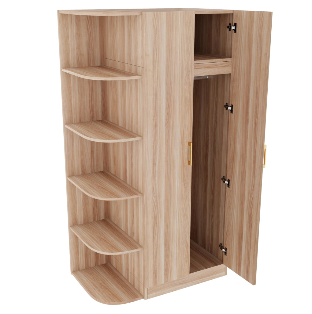 Armadio a 2 ante 90x55x170 cm con ripiani e cassetti in MDF, compensato e metallo