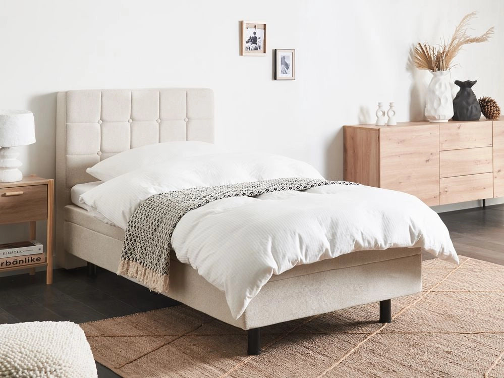 Letto Tessuto Beige Chiaro Elettrico Regolabile con Telecomando 90 x 200 cm