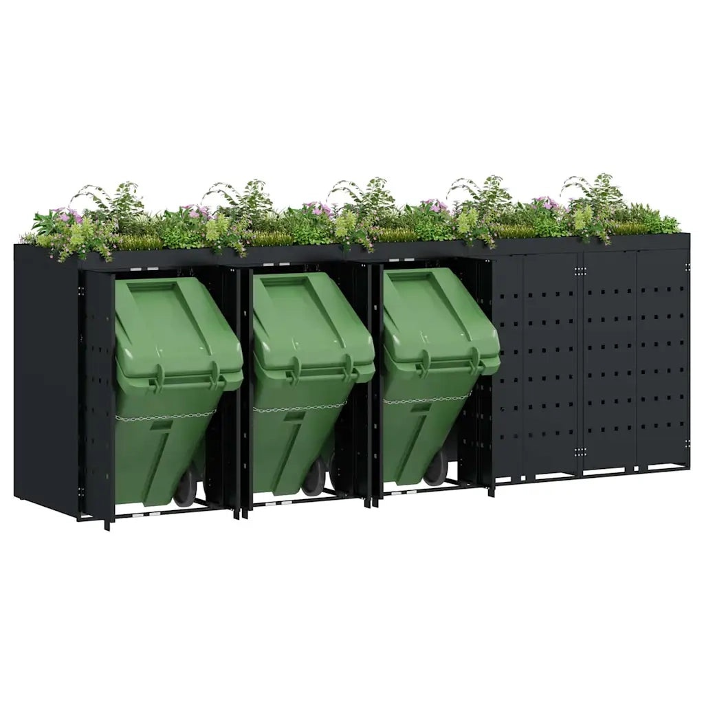 Contenitore per Rifiuti per 5 Bidoni Nero 340 x 77,5 x 121,5 cm