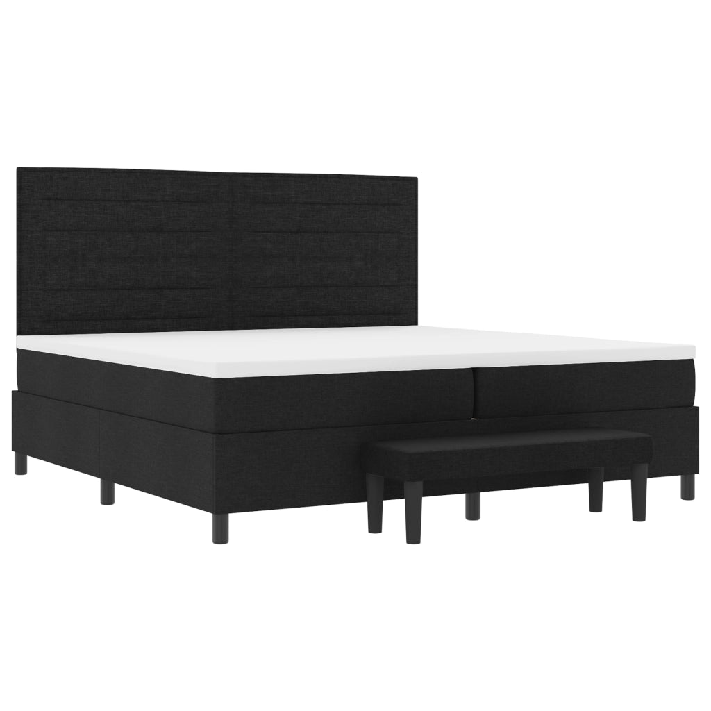 Letto con Box Spring con Materasso & Panca Nera 200x200 cm Tessuto