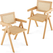 Set Sedie da Pranzo a 2 Pezzi, Schienale e Seduta in Finto Rattan Intrecciato, Sedie da Cucina di Bambù con Braccioli, Sedie in Stile Minimalista per Soggiorno, Balcone e Caffè