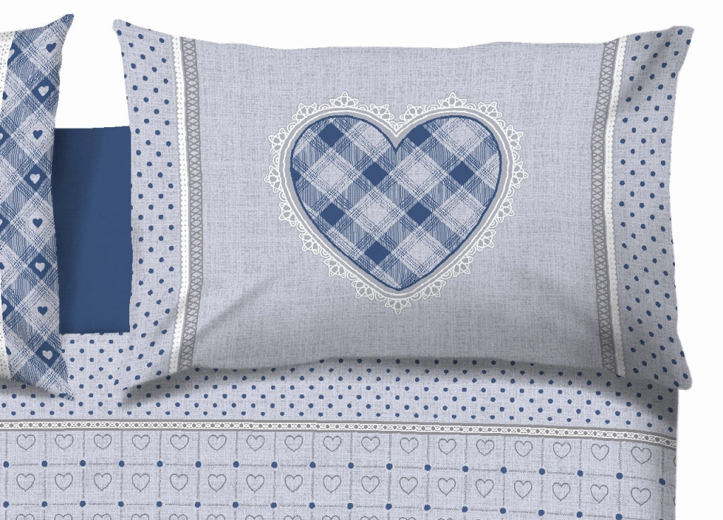 Copripiumino Sacco Piumone Cotone Flanella Pensieri Delicati Disegno Chalet - Singolo - Blu